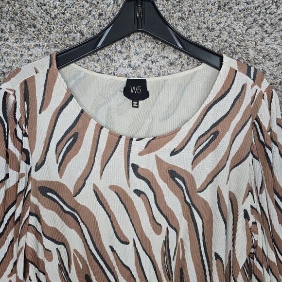 W5 Anthropologie Top Womens Large Brown Animal Print Blouse Scoop Neck Casual - Picture 4 of 7